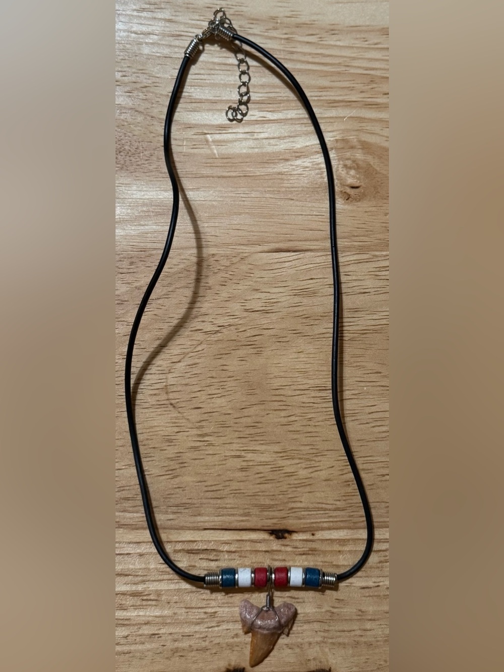 Handmade Men's Black Cord Necklace with Shark Tooth Pendant